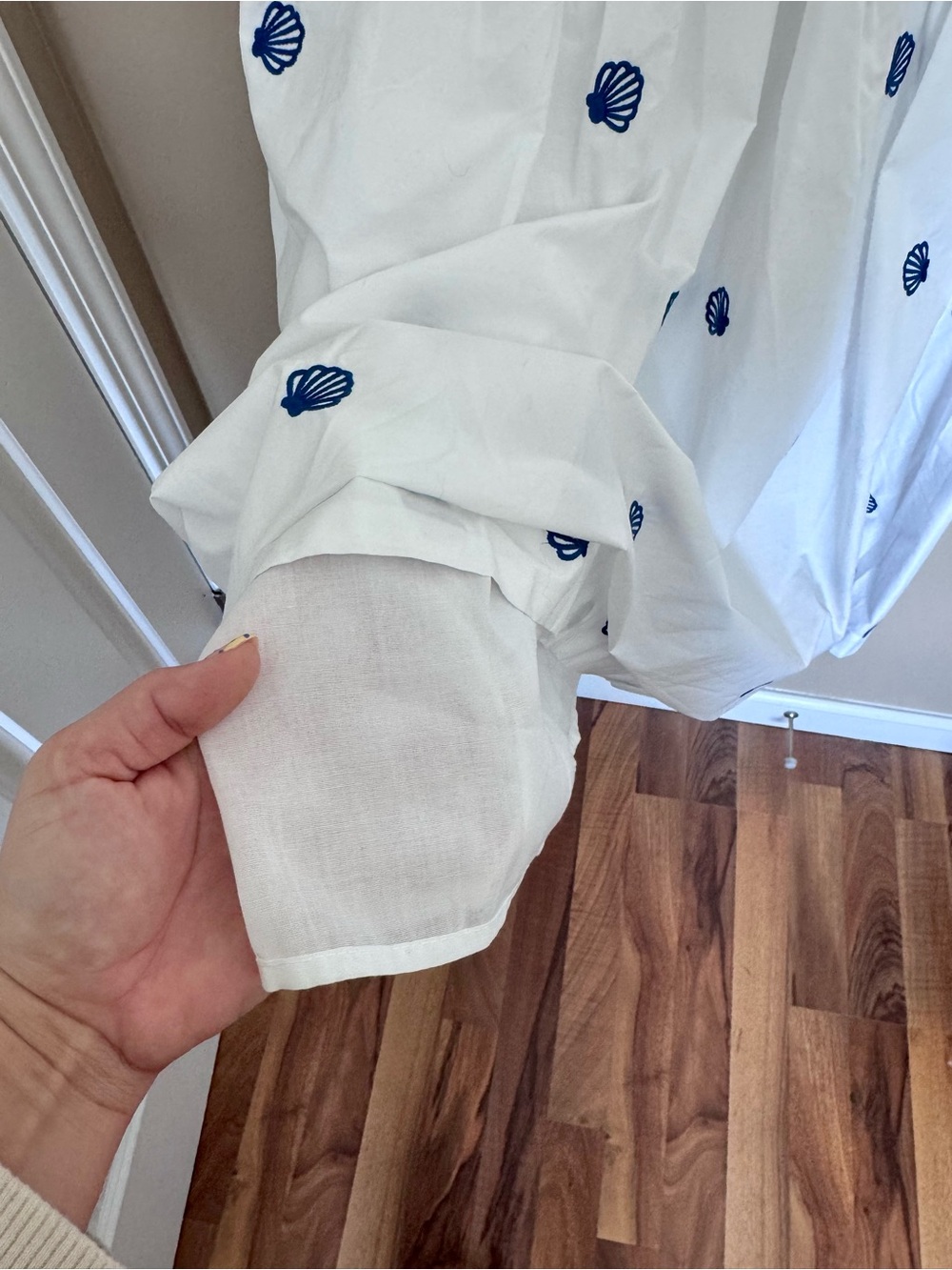 Joie White Midi Dress with Blue Shell Motif - Picture 7 of 10
